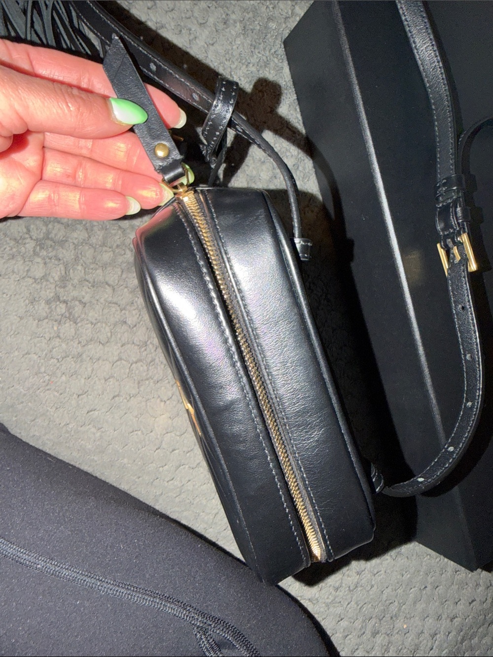Saint Laurent Black Quilted Chevron Leather Crossbody with Tassel - Picture 3 of 7